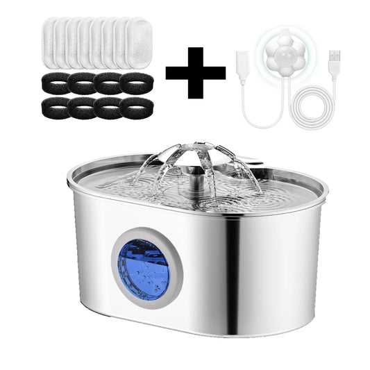 Stainless Steel Ultra-Quiet Pet Water Fountain with USB Pump