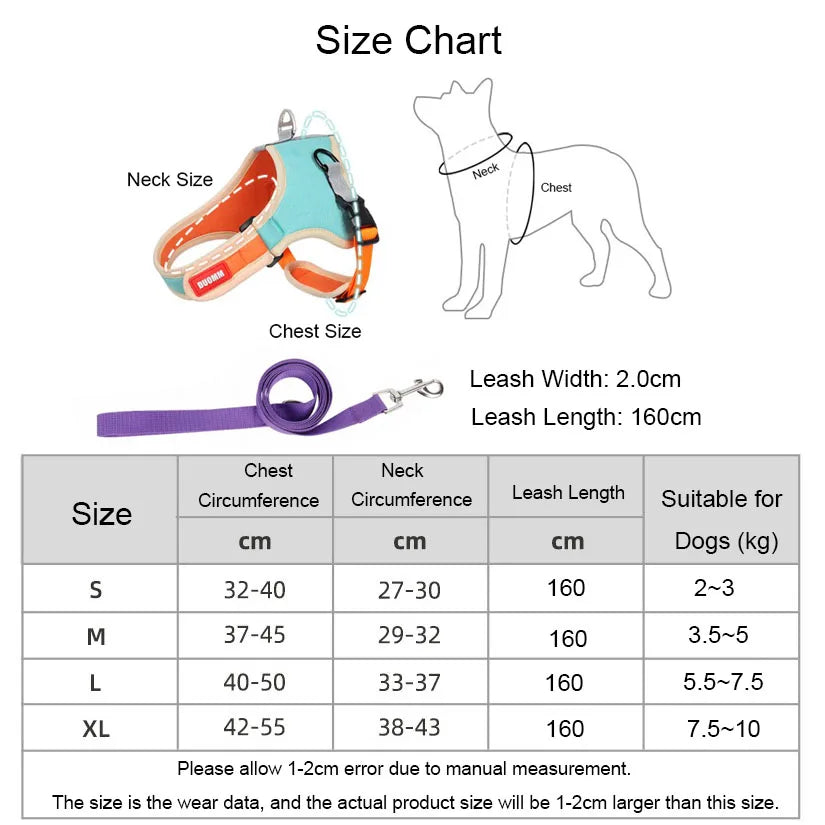 Reflective Dog Harness & Leash Set - Nylon Vest Harness for All Sizes