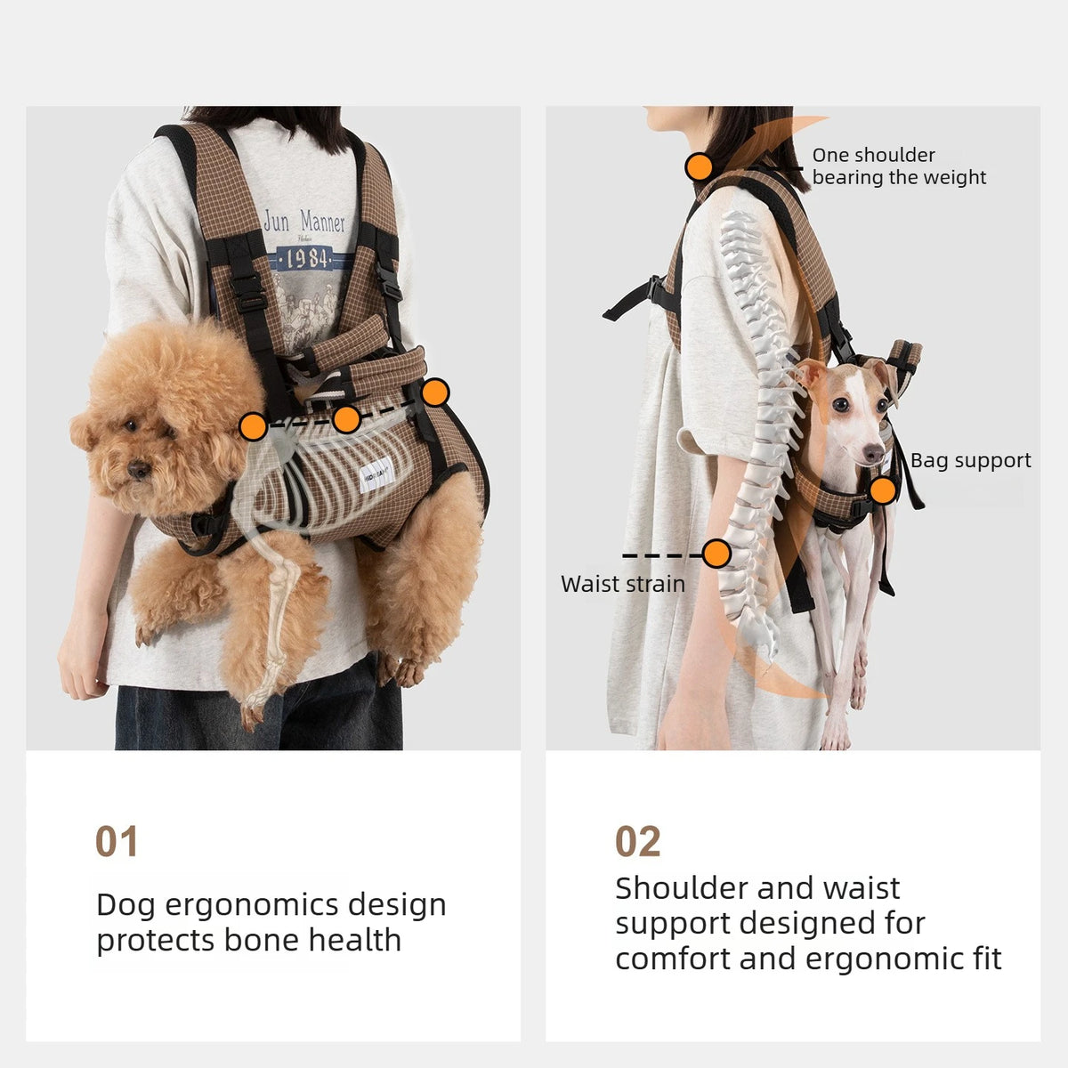 Horizontal Dog Backpack with Ice Silk Cooling & Spine Protector for Small Dogs & Cats