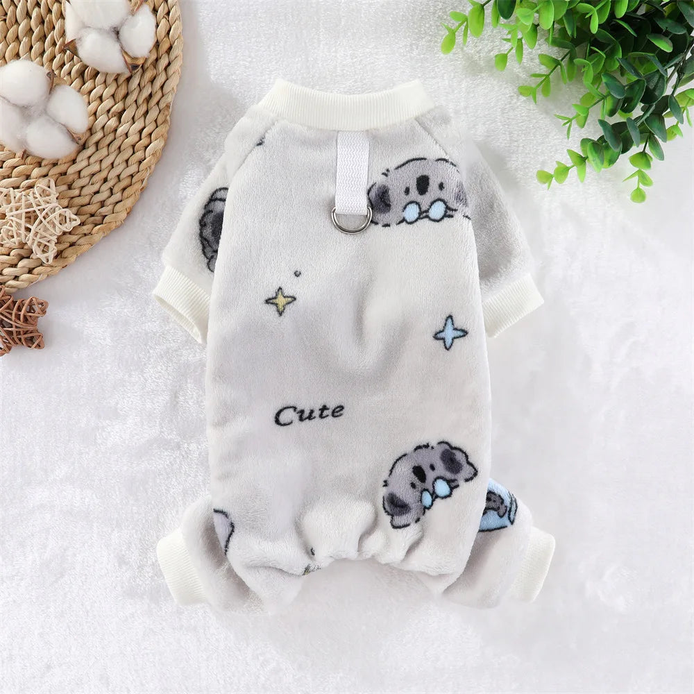 Fleece Dog & Cat Jumpsuit with Leash Ring | Soft Warm Autumn Winter Coat for Puppies to Large Dogs
