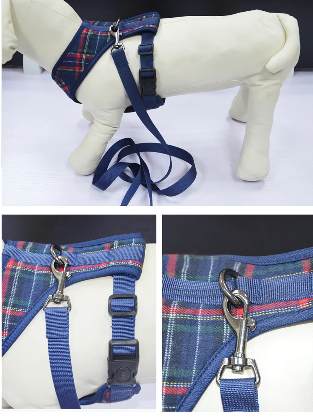 Adjustable Plaid Dog Harness & Leash Set