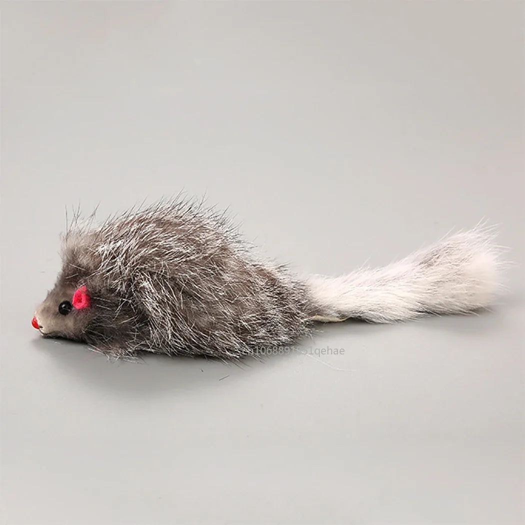 Rabbit Fur & Plush Mouse Toy for Cats – Long Tail Chew & Play Mice
