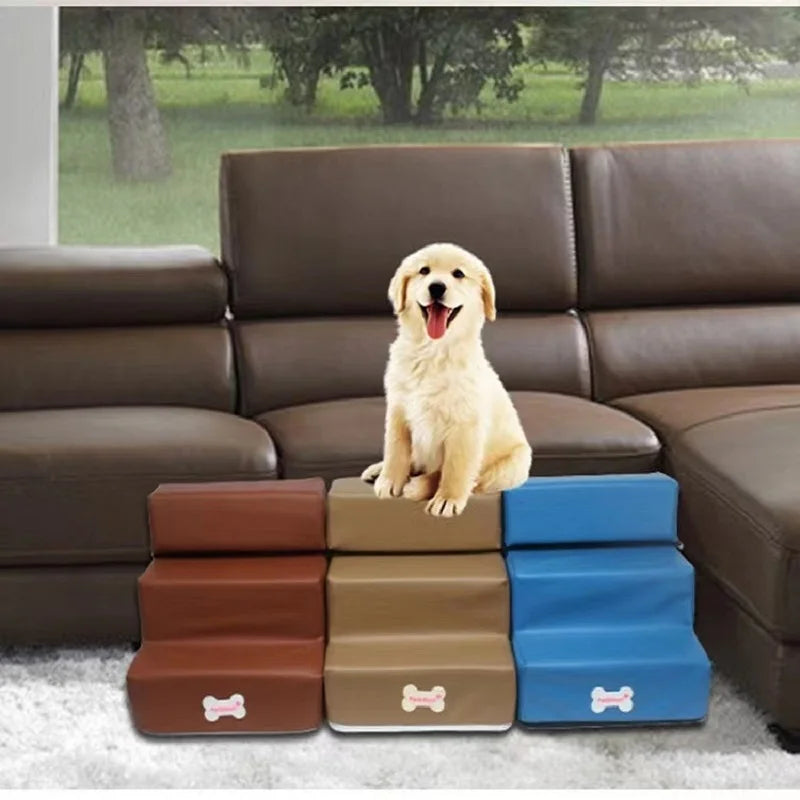 Anti-Slip Pet Stairs with Removable Washable Cover – 2 or 3 Step Ramp for Dogs & Cats