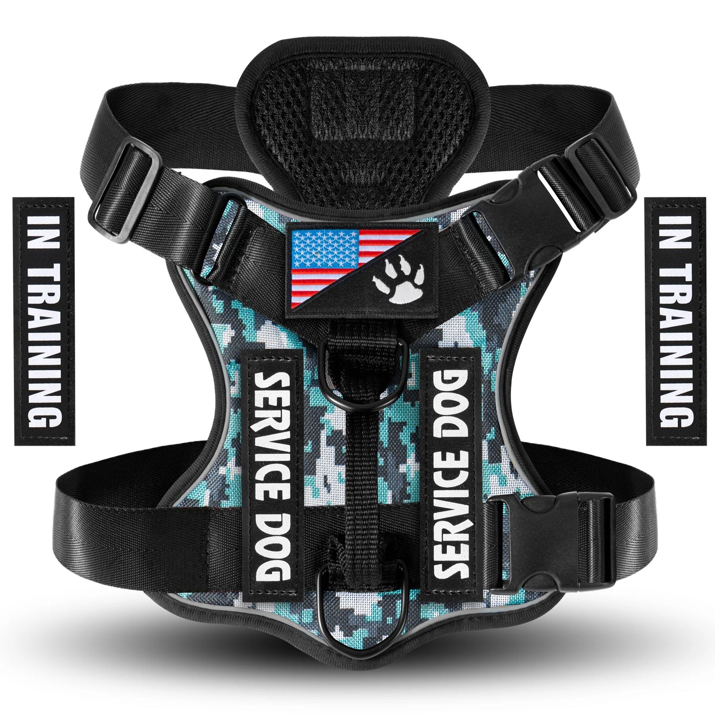 Reflective Service Dog Vest Harness with 5 Patches | Adjustable Soft Oxford Mesh Harness