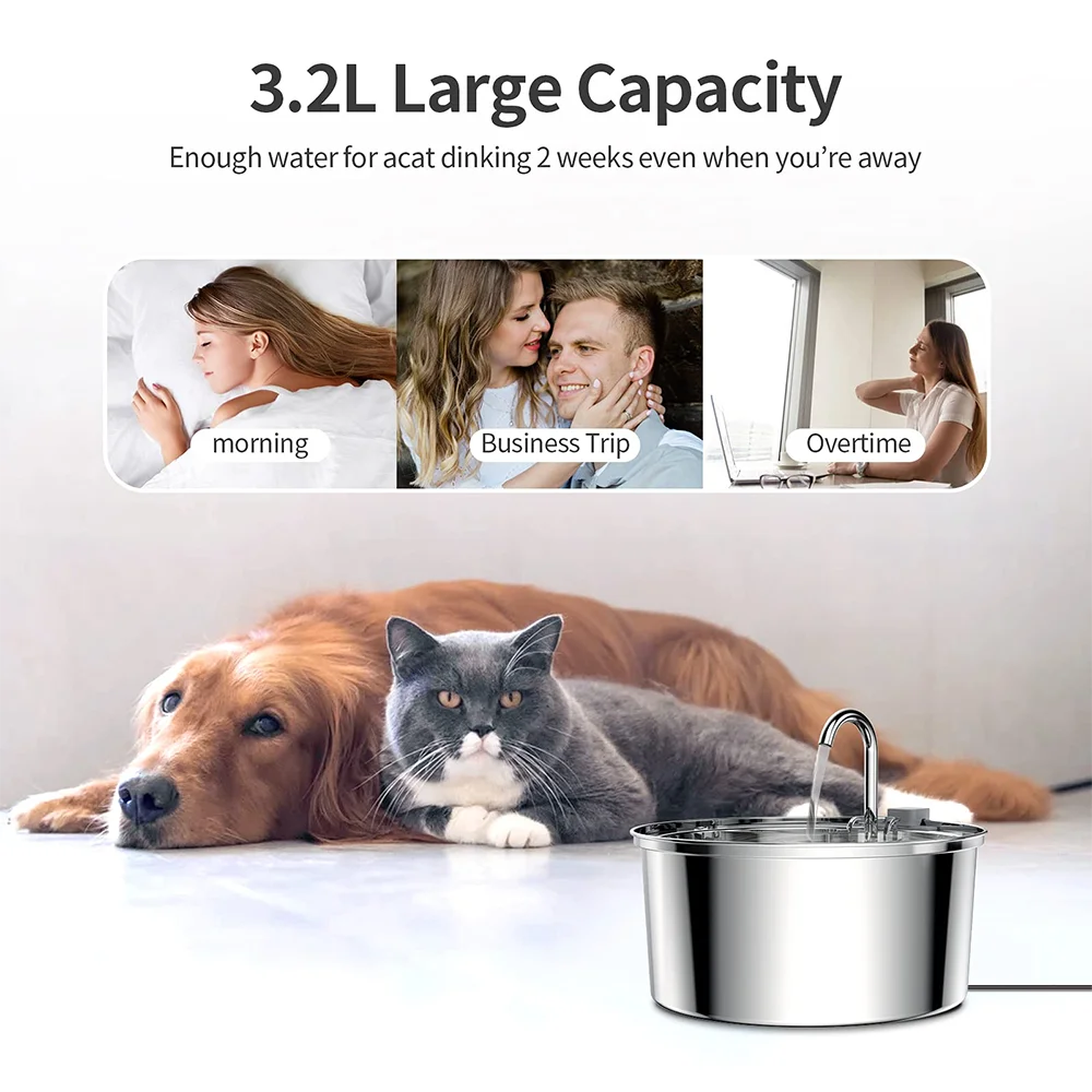 Stainless Steel Ultra-Quiet Pet Water Fountain — 3L / 7L
