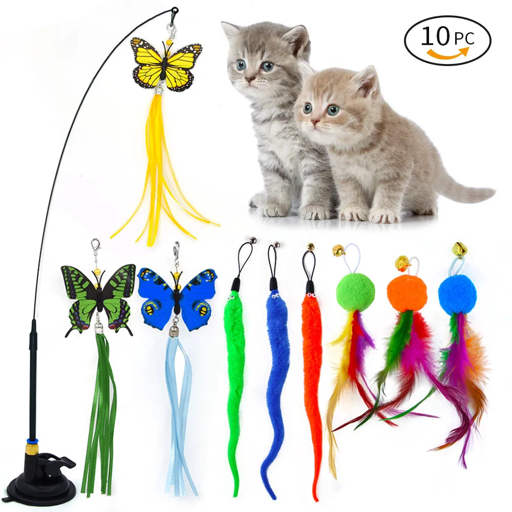 Hands-Free Suction Cup Cat Toy - Interactive Feather Wand Set