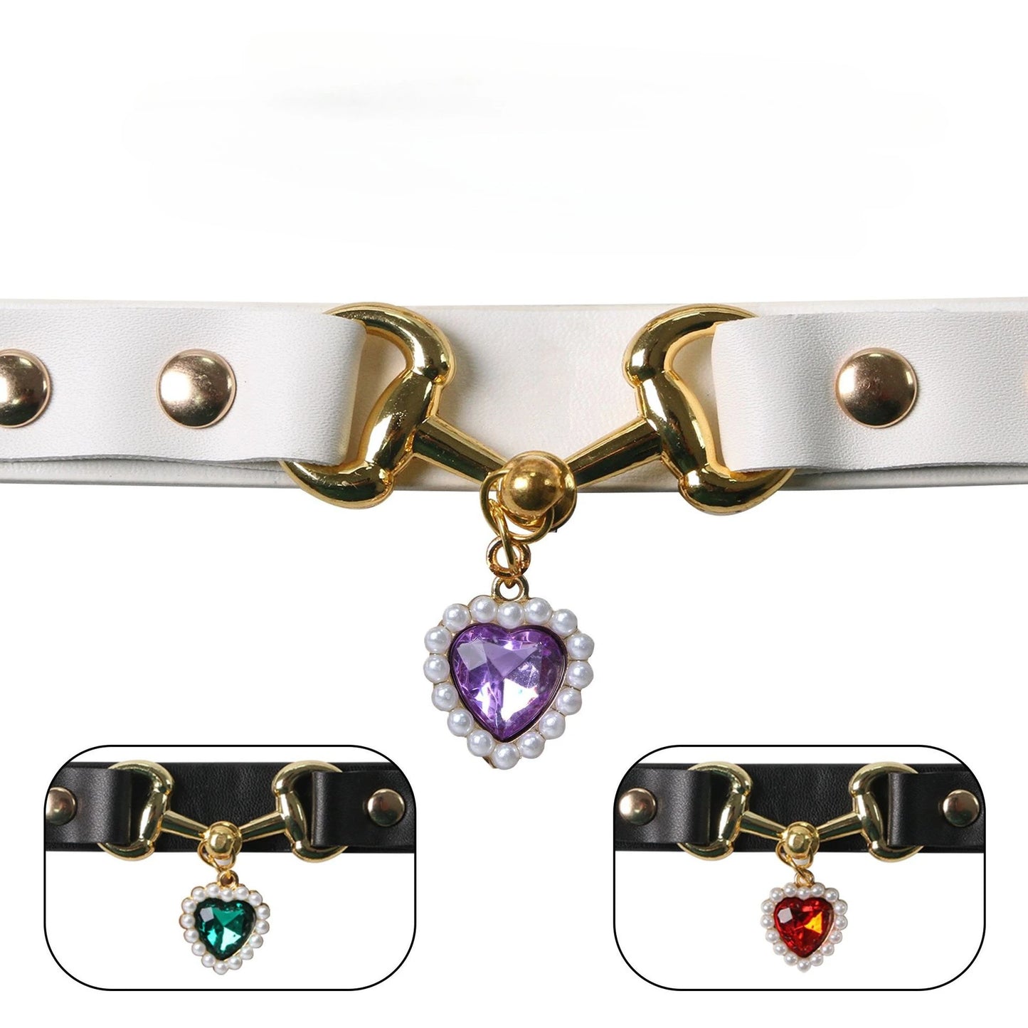 Heart Print Leather Collar for Small Dogs & Cats