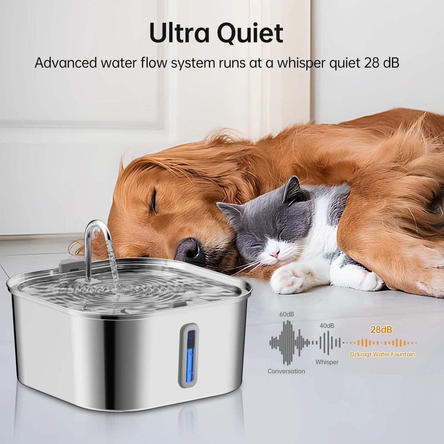 7L Stainless Steel Pet Water Fountain — Large Capacity Dispenser for Multiple Cats & Dogs