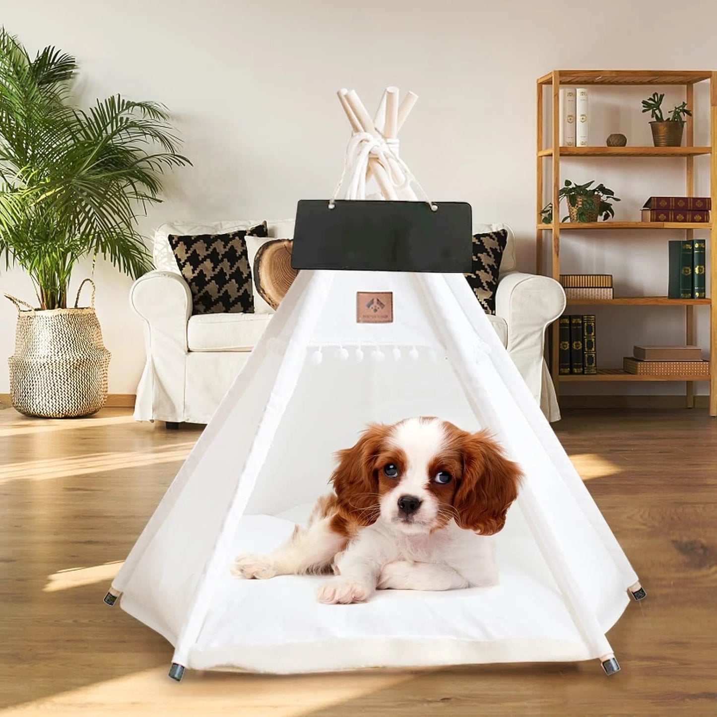 Indoor Pet Teepee Tent Bed with Thick Cushion – Canvas, Washable