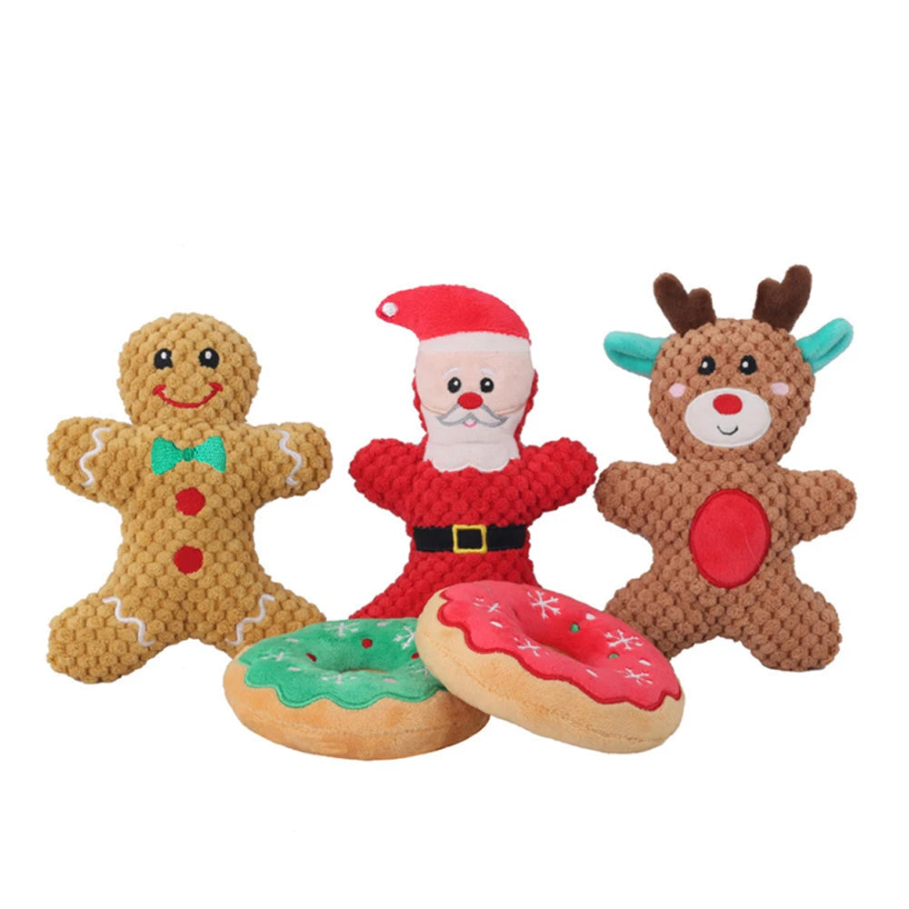 Christmas Plush Squeaky Toy for Dogs & Cats – Santa, Deer & Gingerbread