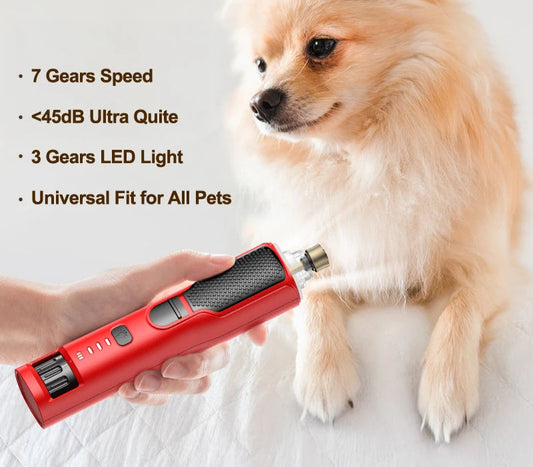 Electric Pet Nail Grinder with LED Light - Rechargeable Dog Cat Claw Trimmer