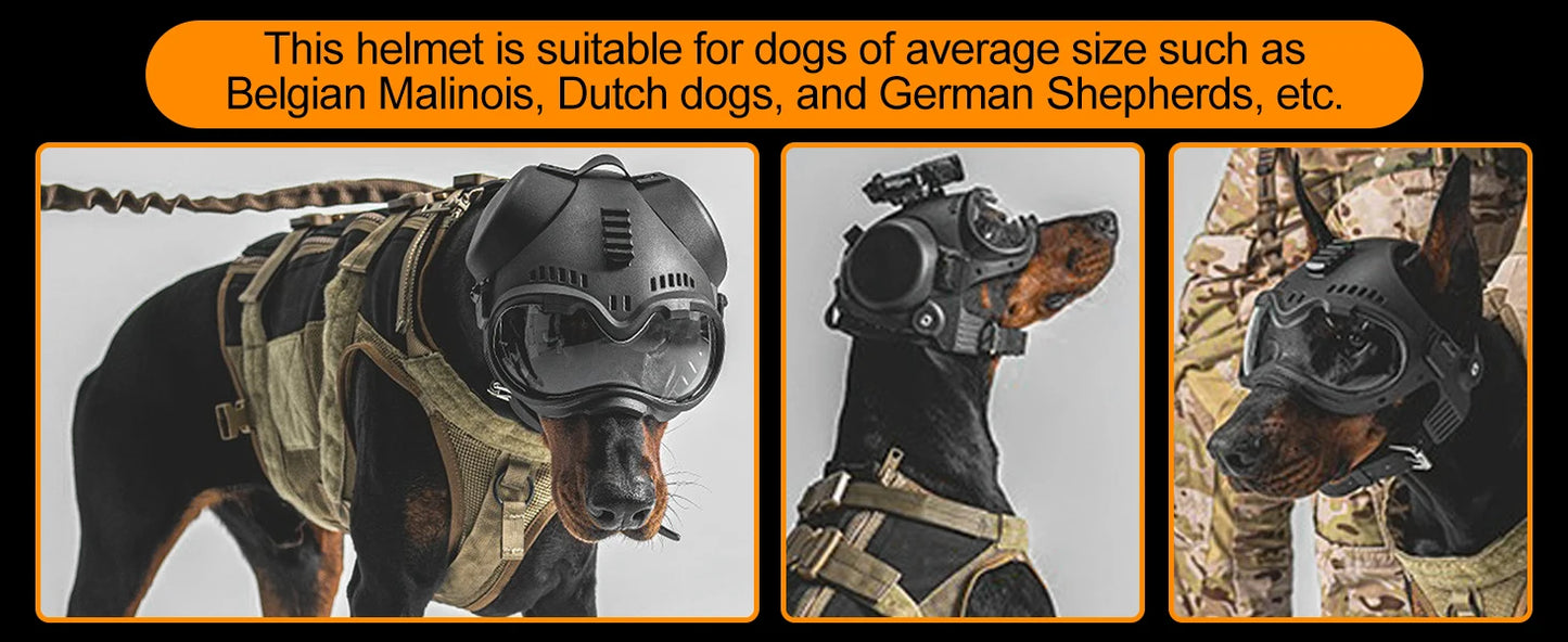 2-in-1 Tactical Dog Helmet with Detachable Goggles for Small & Medium Dogs