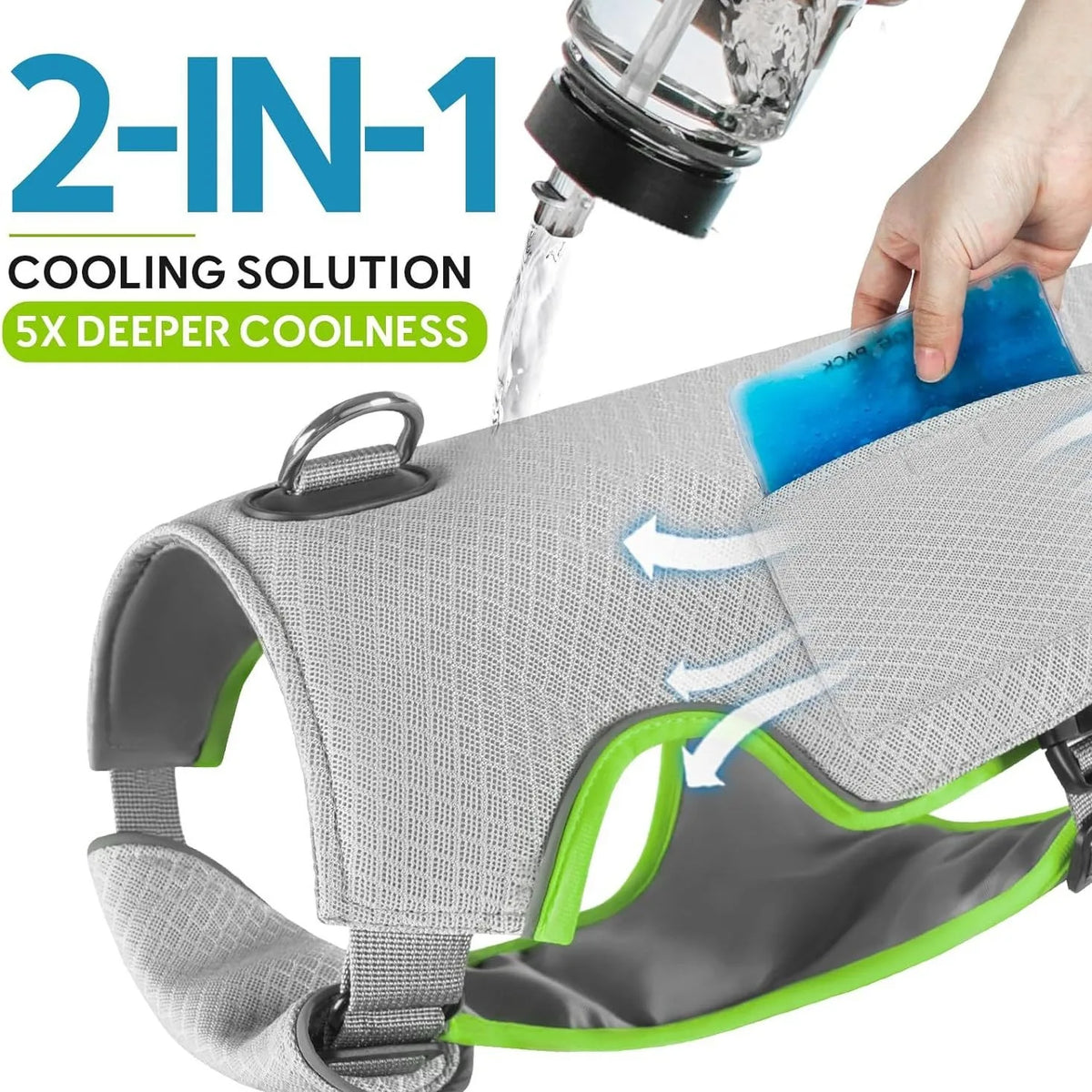 Dog Cooling Harness Vest with Removable Ice Pack & Reflective Evaporative Coat