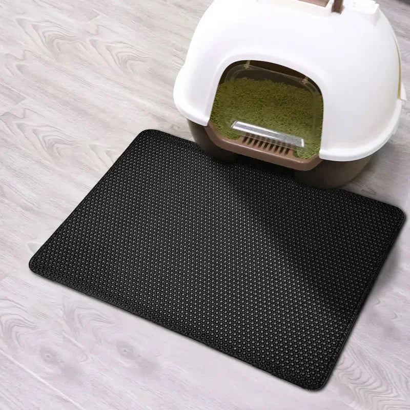 Tapis de litière pour chat avec cadeau - Tapis de litière pour animaux de compagnie double couche étanche
