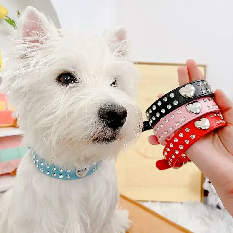 Rhinestone Heart Pet Collar