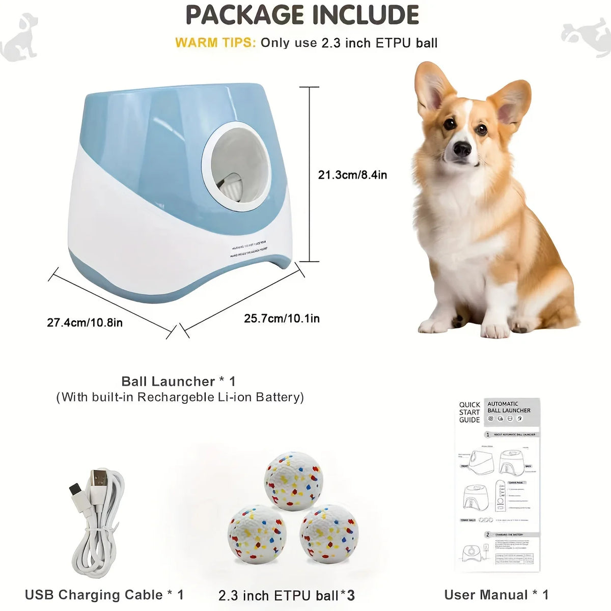 Automatic Dog Ball Launcher with 3 ETPU Balls