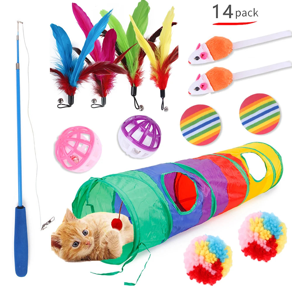 Foldable Cat Play Tunnel Tent - Interactive Toy with Balls & Mouse