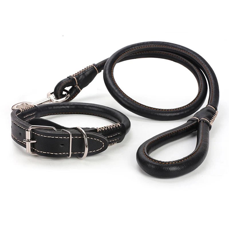 Leather Big Dog Collar and Leash Sets for Medium Large Dogs Doberman Golden Retriever Super Strong Pet Leashes Outdoor Product