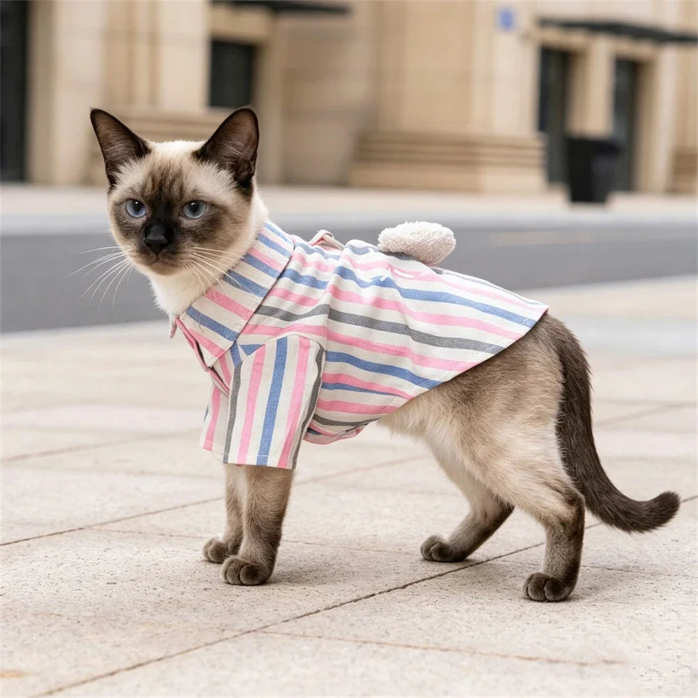 Striped Pet Shirt with D-Ring for Cats & Small Dogs