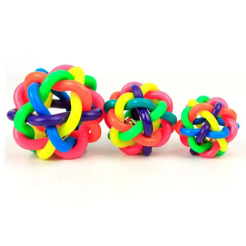 Balle-jouet arc-en-ciel pour chien avec clochette