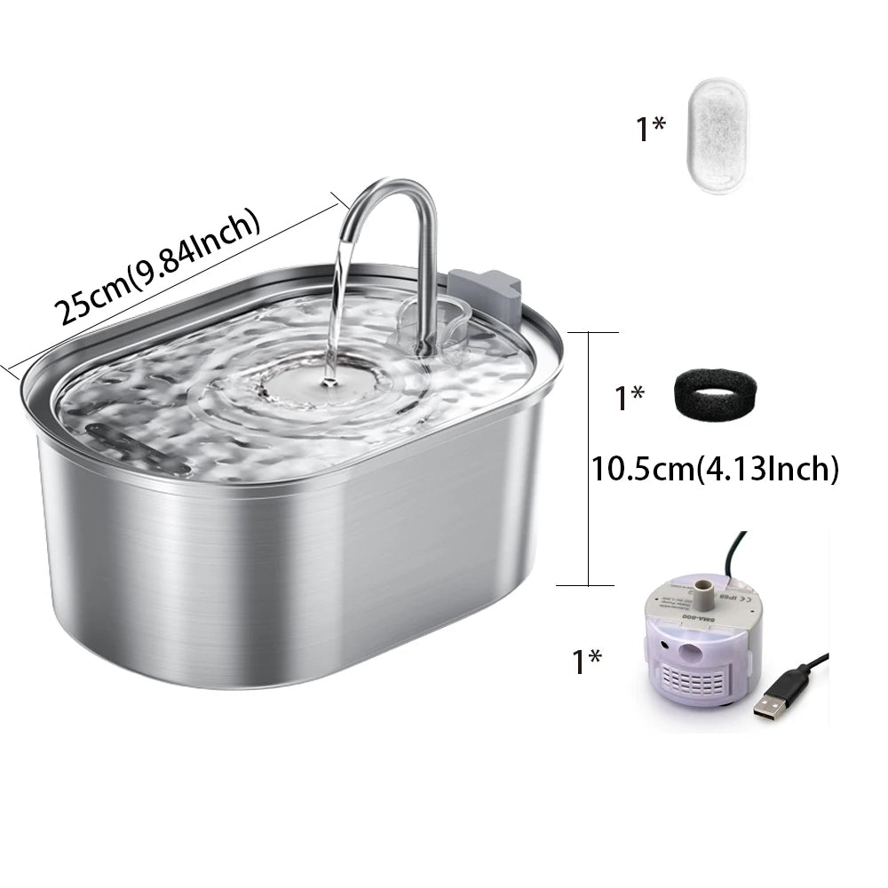 Fontaine à eau automatique 3.2L en acier inoxydable pour animaux de compagnie Distributeur d'eau intelligent pour chiens et chats