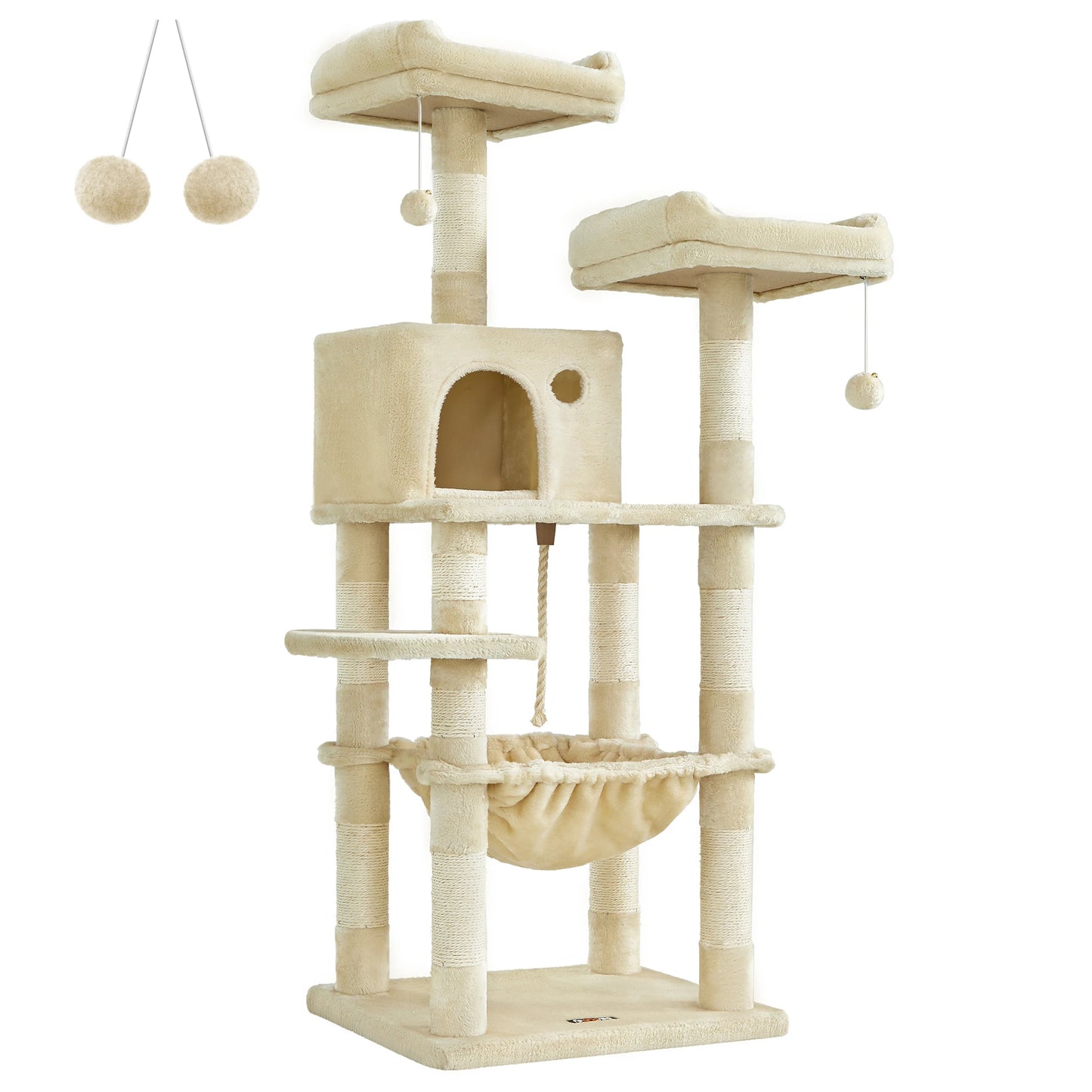 Multi-Level Cat Tree 143cm - Stable Tower with 2 Plush Perches
