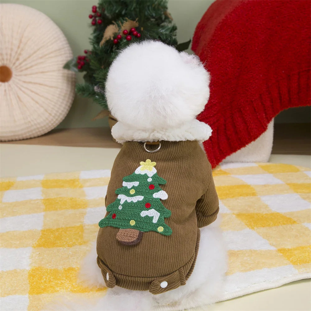 Christmas Pet Jacket with Fur Collar & Traction Ring
