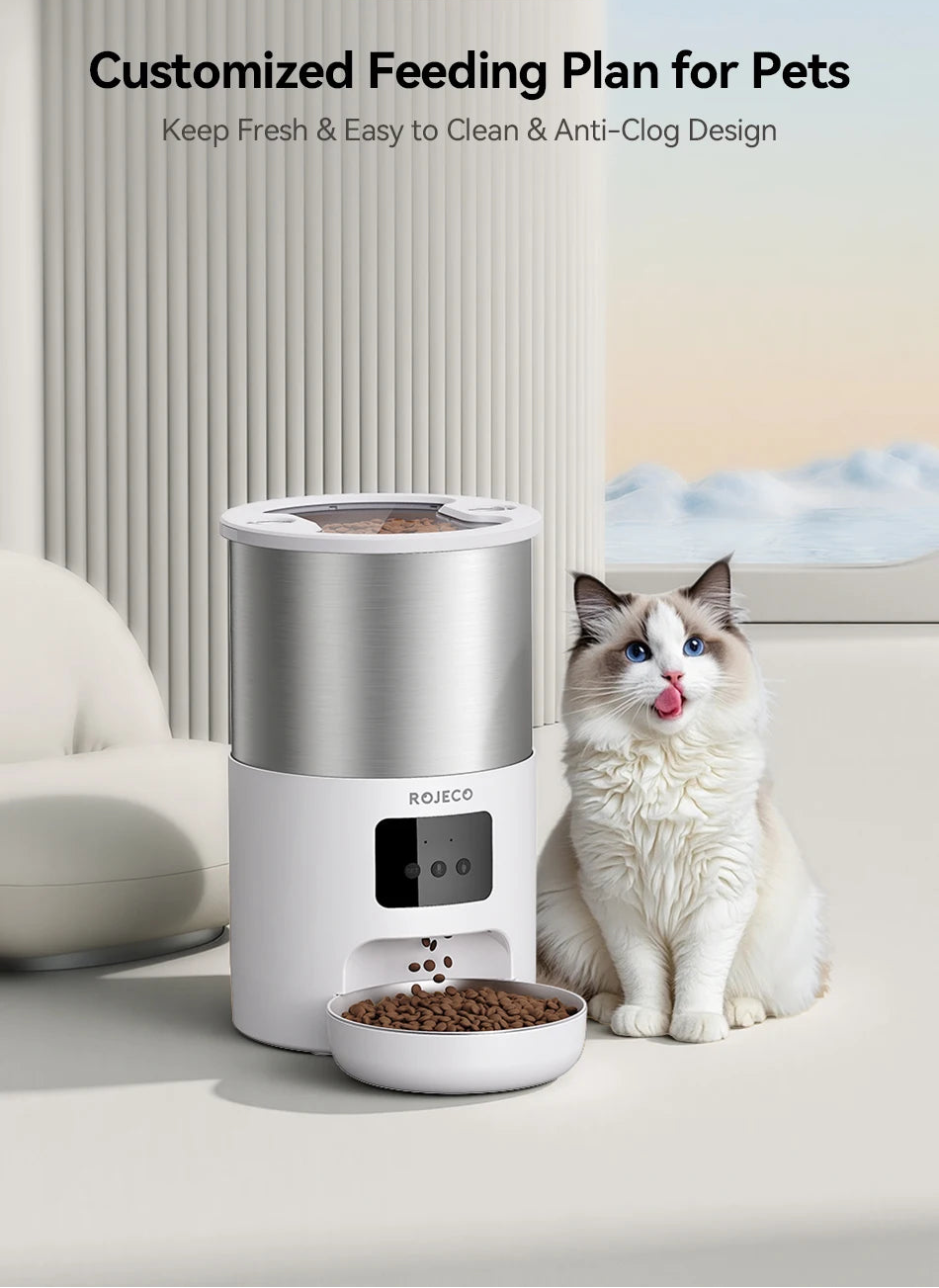 Distributeur automatique intelligent pour animaux de compagnie en acier inoxydable de 4,5 L avec Wi-Fi et enregistrement vocal