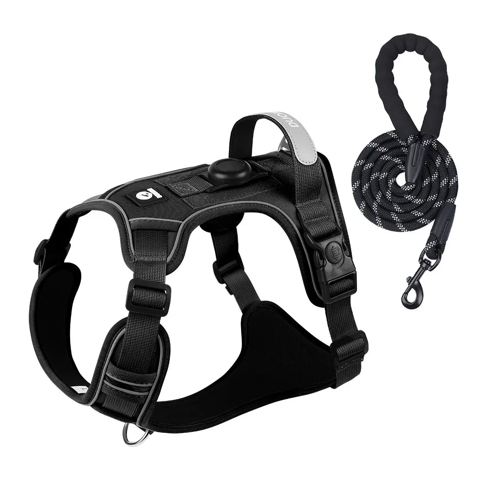 Tactical No-Pull Dog Harness with AirTag Holder – Reflective Vest for Medium & Large Dogs