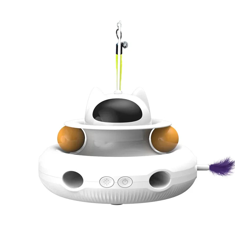 Jouet interactif intelligent 4-en-1 pour chat avec laser, plumes et balles de piste