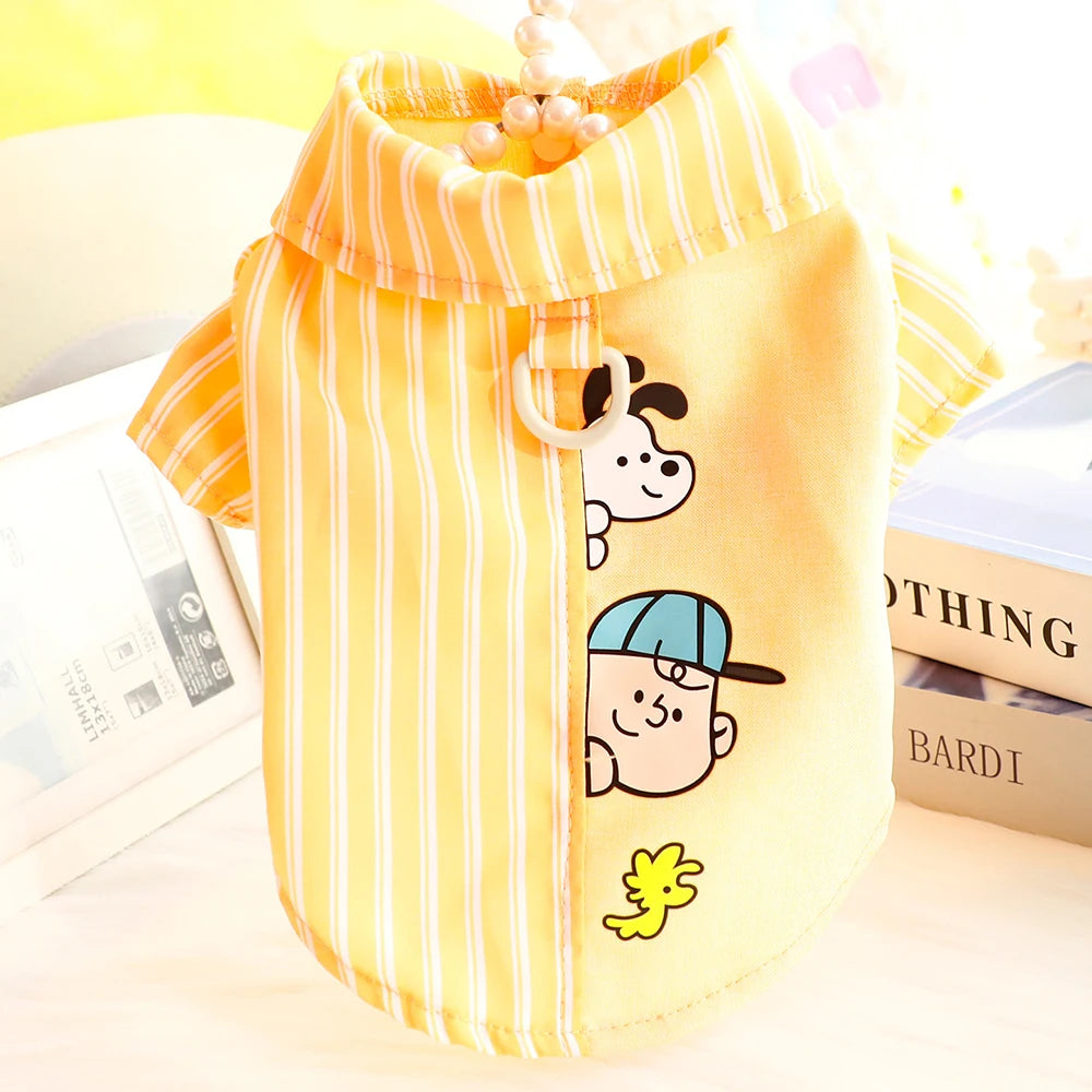 Striped Pet Shirt with D-Ring for Cats & Small Dogs