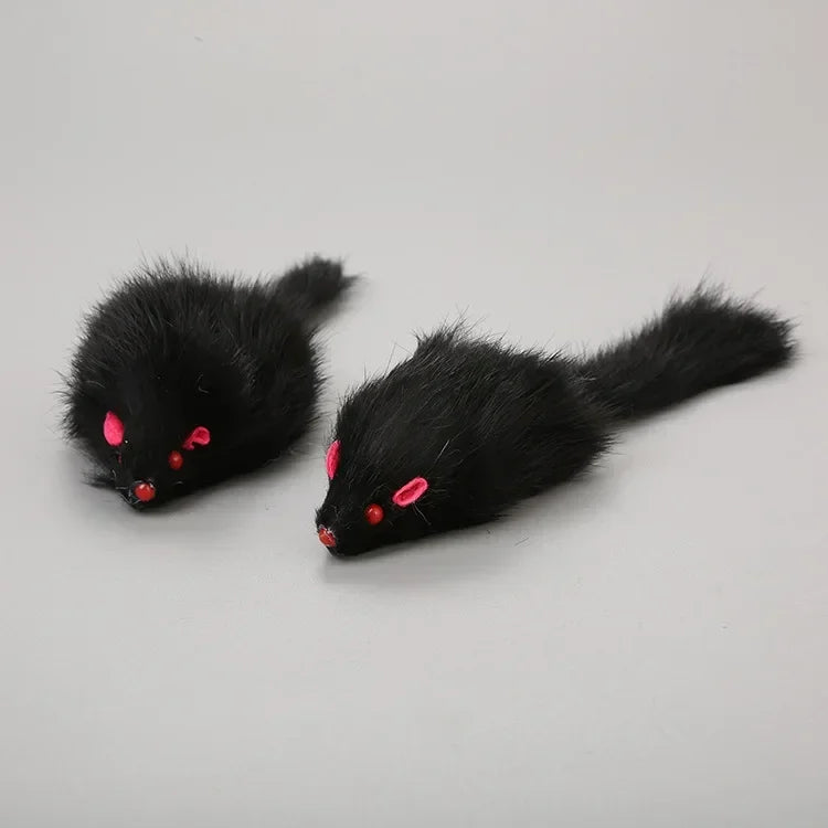 Rabbit Fur & Plush Mouse Toy for Cats – Long Tail Chew & Play Mice