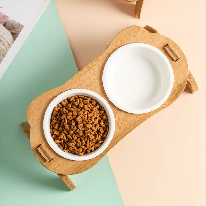Gamelles surélevées pour chats - Gamelles surélevées en bambou pour chats et petits chiens