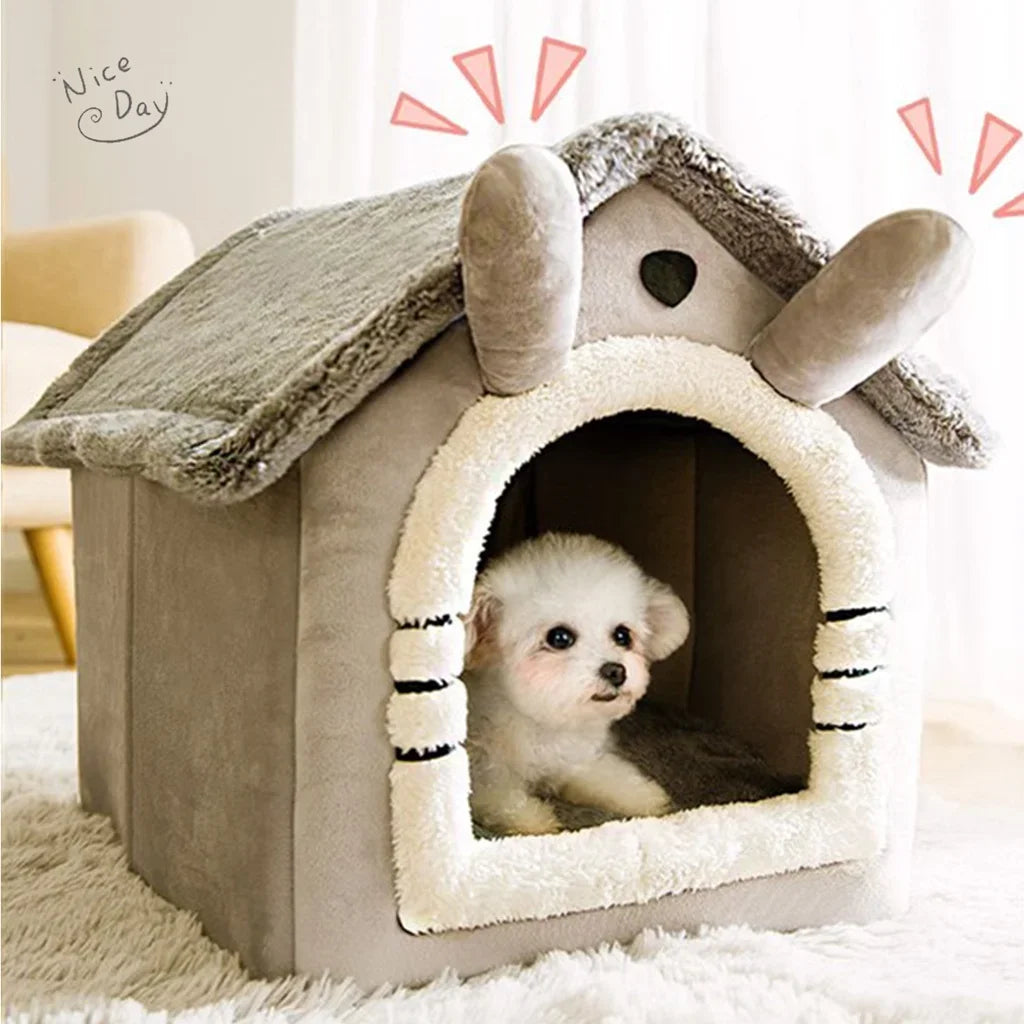 Foldable Plush Pet House for Cats & Small Dogs