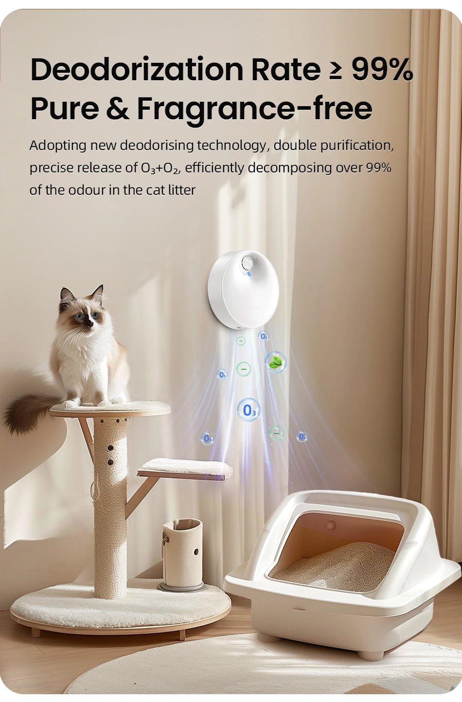 Smart Cat Litter Deodoriser — 4000mAh Automatic Odour Purifier for Litter Boxes