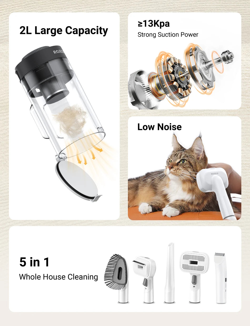 5-in-1 Pet Grooming Vacuum Kit — Smart Touch, 3-Speed Suction for Cats & Dogs