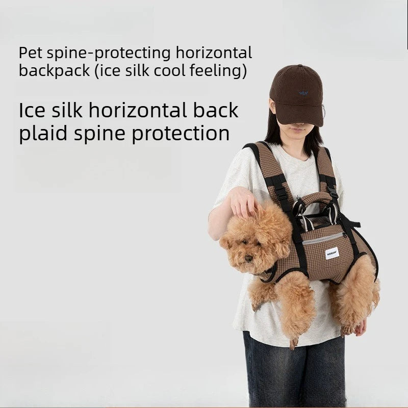 Horizontal Dog Backpack with Ice Silk Cooling & Spine Protector for Small Dogs & Cats