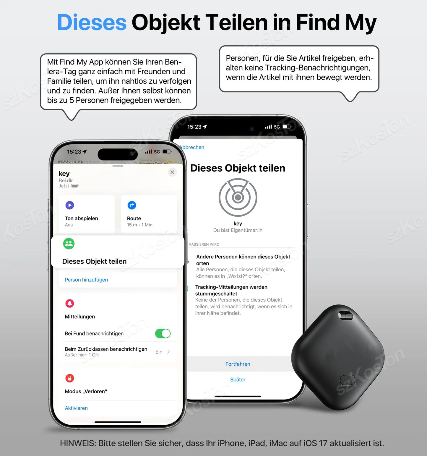 Mini traceur GPS pour animaux de compagnie et enfants - Localisateur intelligent compatible avec Localiser d'iOS