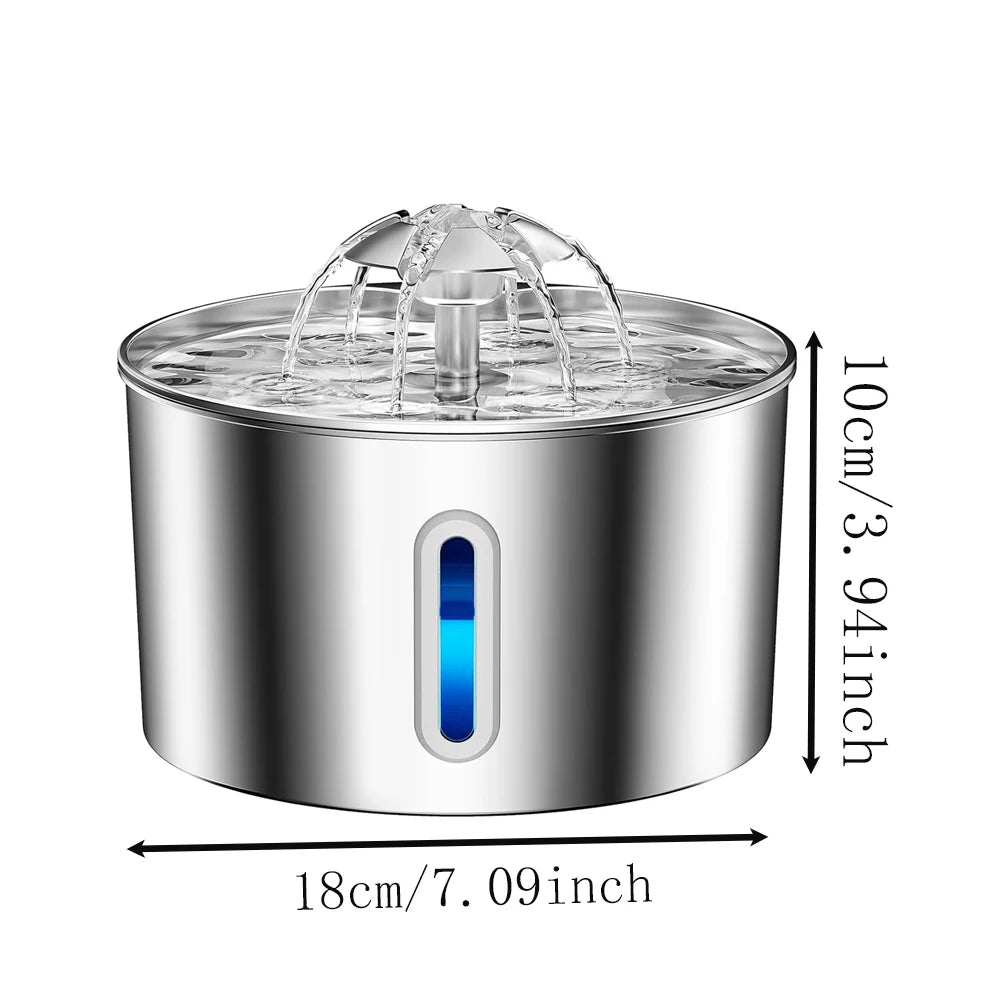 Distributeur d'eau pour animaux de compagnie en acier inoxydable de 2,2 L avec double mode de sortie et conception de sortie de fleur pour que les animaux apprécient davantage de boire de l'eau