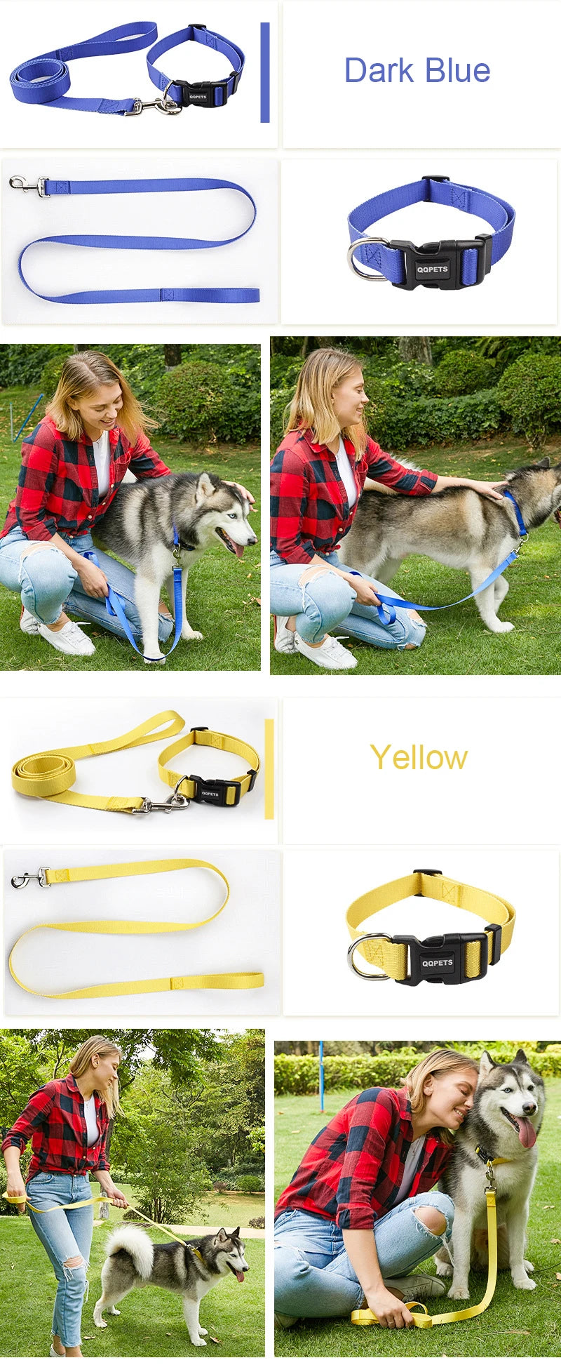 Ensemble laisse et collier réglables en nylon pour chiens - Pour petits et grands chiens