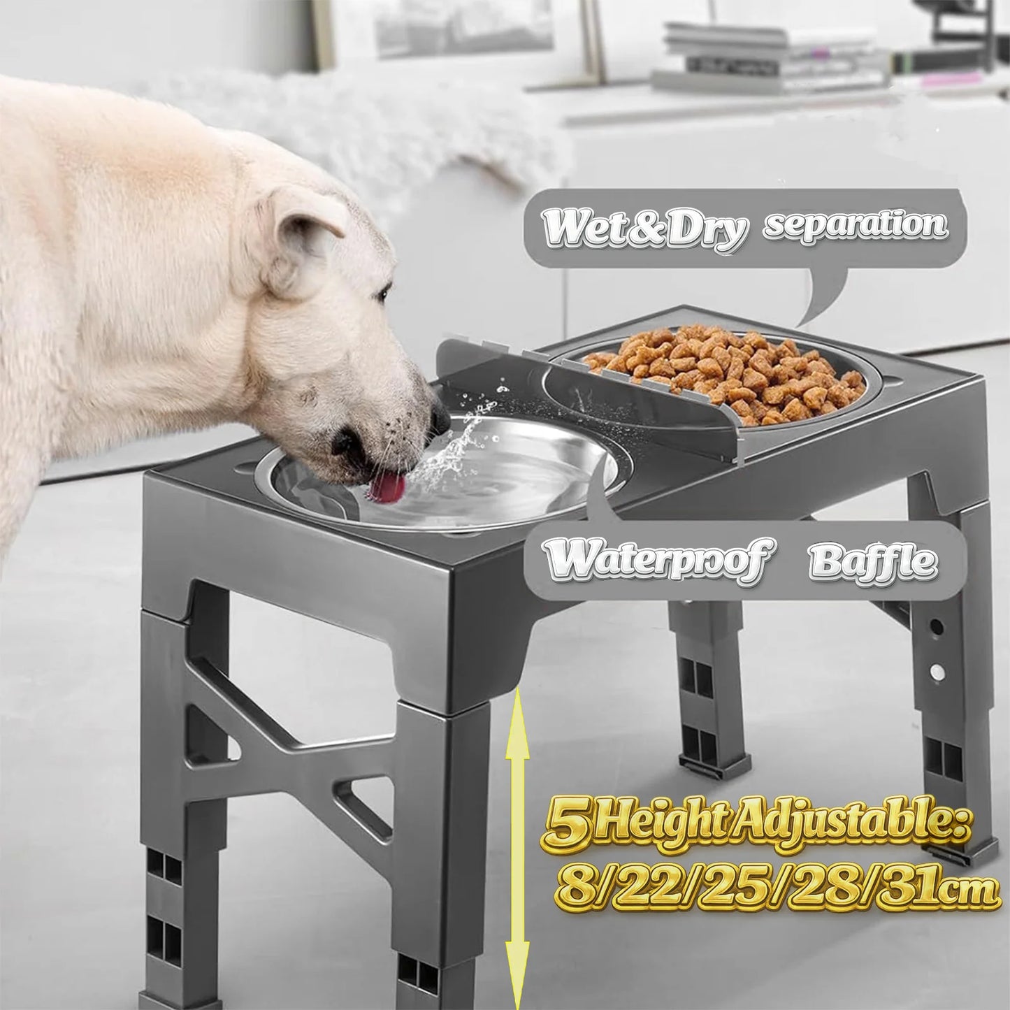 Adjustable Elevated Dog Feeder with Stainless Steel Bowls – 5 Heights