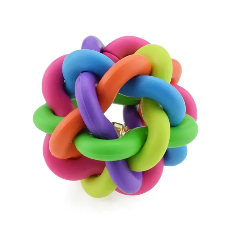 Balle-jouet arc-en-ciel pour chien avec clochette