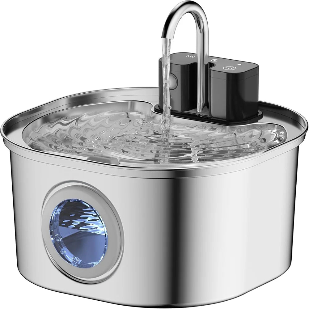 Fontaine à eau pour chat 3.2L 5V USB Recharge avec capteur automatique en acier inoxydable pour chats et chiens, bols multiples pour animaux de compagnie