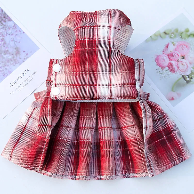 Plaid Bow Dress & Leash Set for Cats and Small Dogs