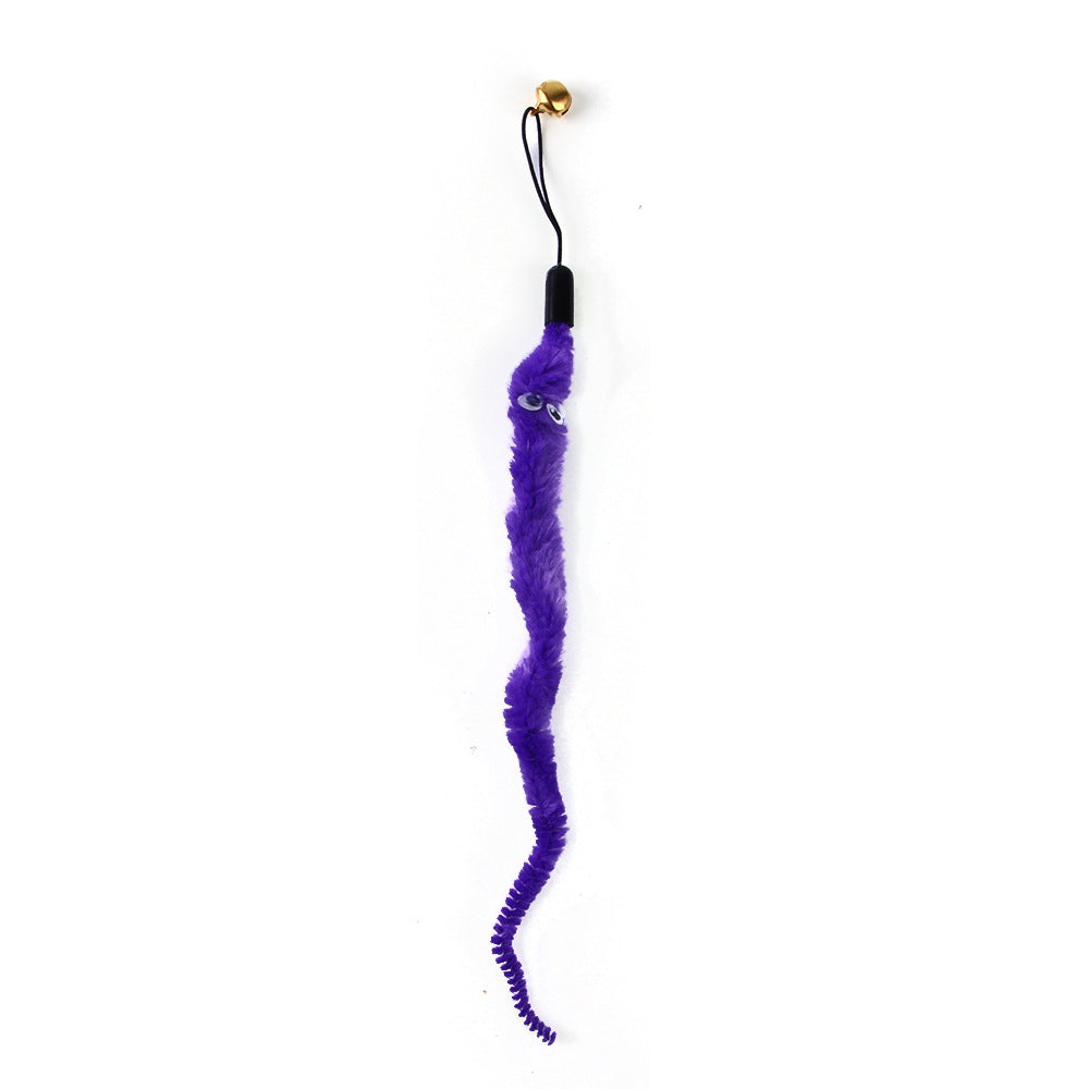 Feather Wand Cat Toy with Bell & Worm String - Interactive Teaser Set
