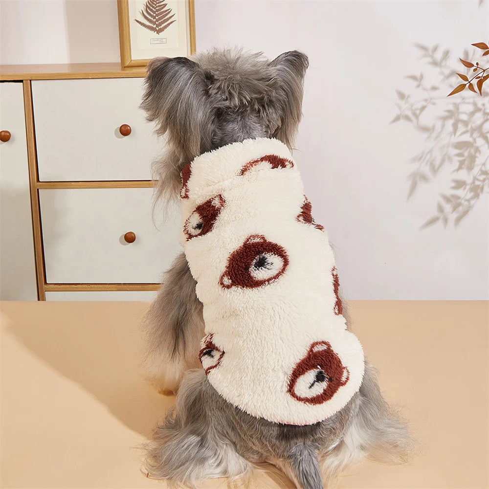 Cartoon Print Plush Vest for Small Dogs & Cats | Autumn Winter