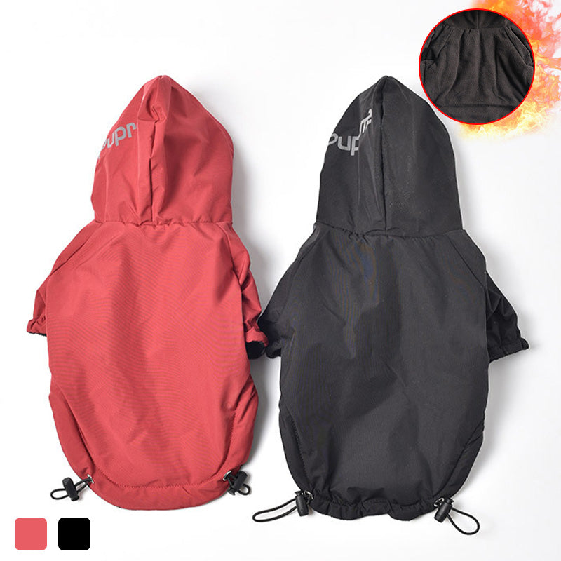 Imperméable pour chien à capuche avec liseré réfléchissant