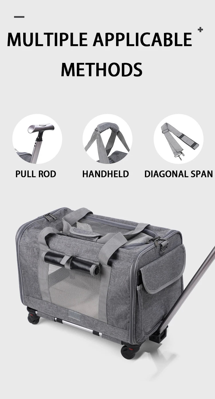 Sac de transport roulant pour animaux de compagnie avec roues — Approuvé par les compagnies aériennes et poussette pliable