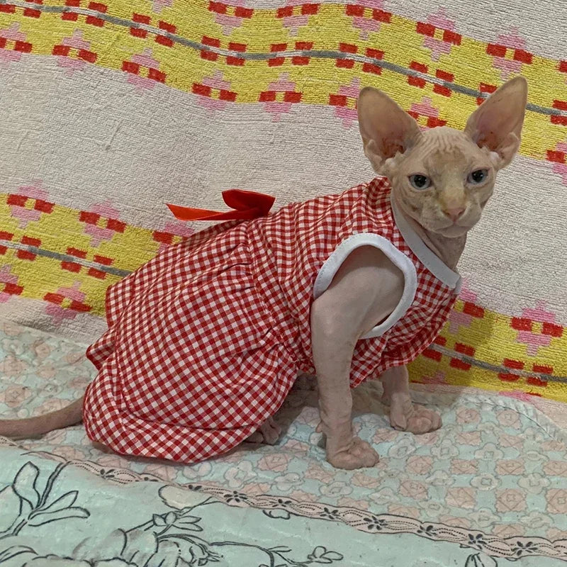 Robe de princesse pour animaux de compagnie - Robe d'été à rayures et carreaux avec nœud pour chats et petits chiens