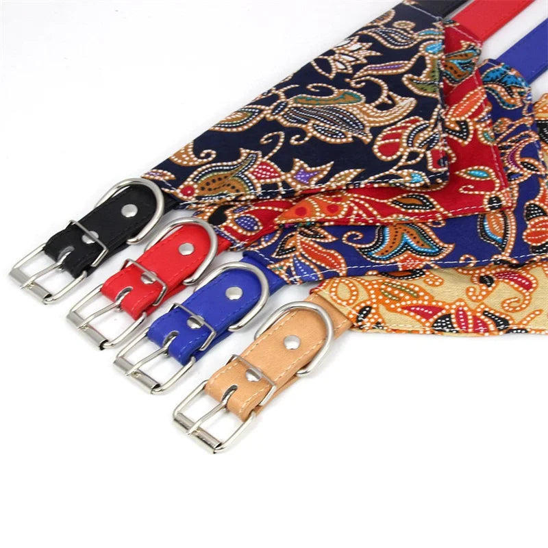 Printed PU Dog Collar with Bow Tie & Bandana Set — XS to L+